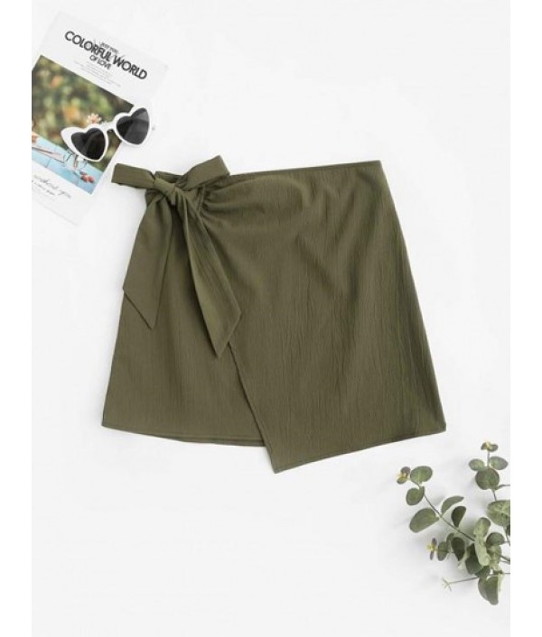 Overlap Solid Tie Waist Mini Skirt