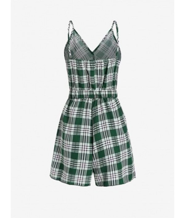 Plaid Backless Wide Leg Godet Romper