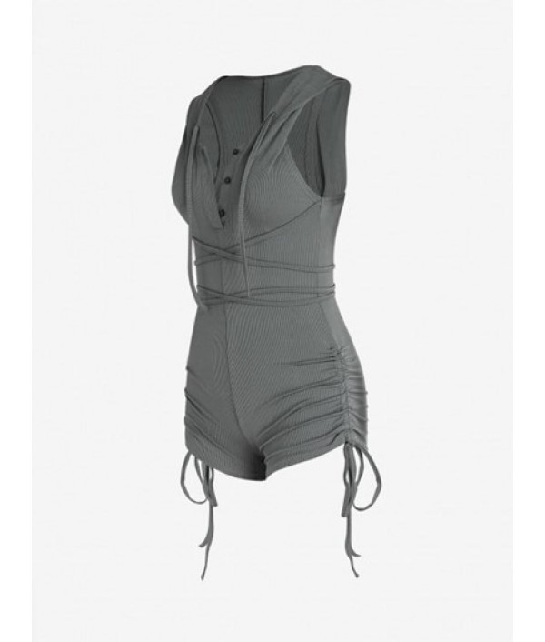 Ribbed Button Cinched Unitard Romper