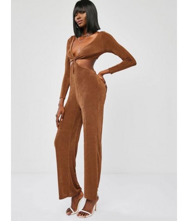 Jersey Knotted Cutout Criss Cross Wide Leg Jumpsuit