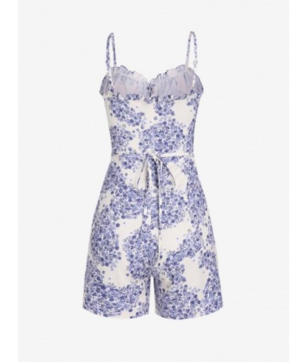 Tiny Floral Tie Collar Frilled Cami Romper