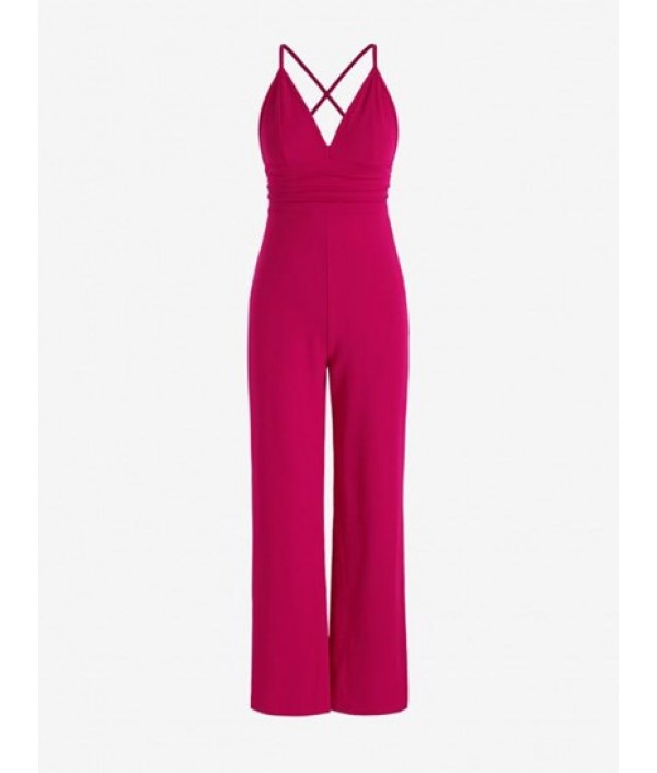 Pintuck Criss Cross Wide Leg Jumpsuit