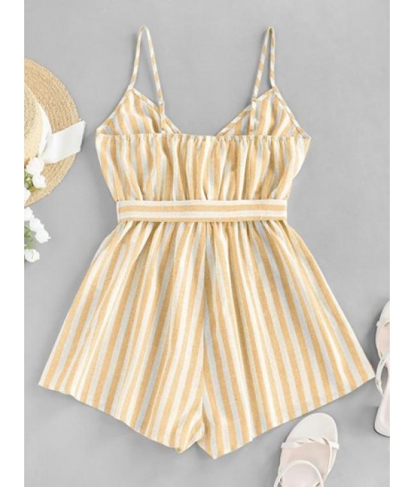 Striped Belted Cami Wide Leg Romper