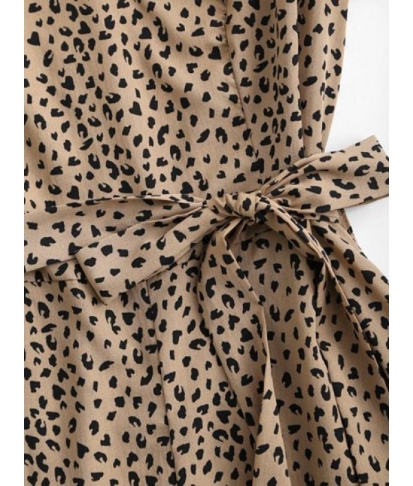 Leopard Ruffles Belted Romper