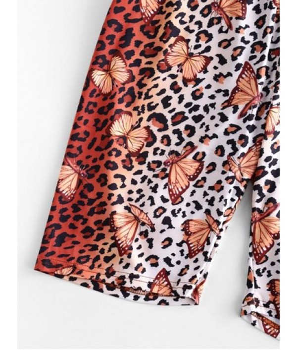 Leopard Butterfly High Waisted Biker Shorts