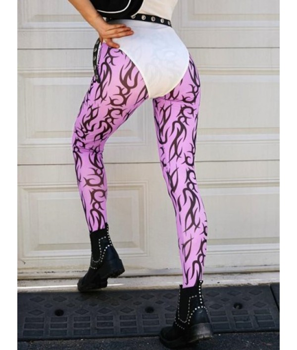 Scroll Print Mesh Footed Leggings