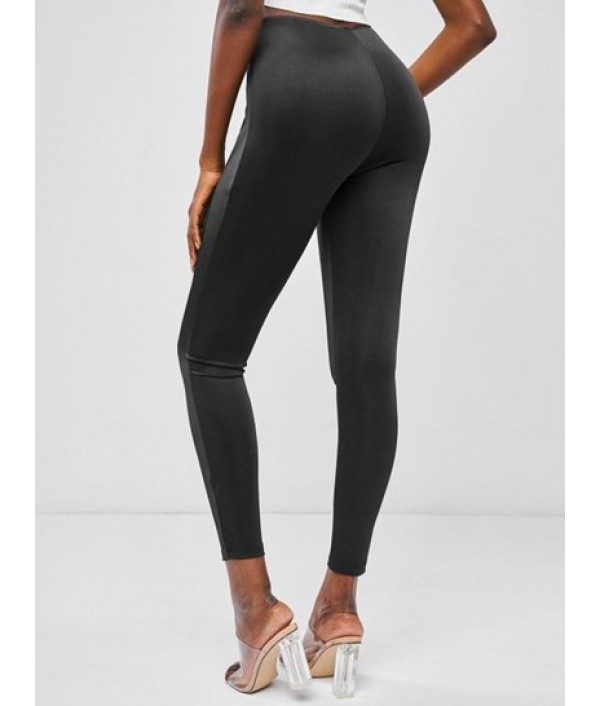 High Waisted Drawstring Tie Cut Out Ruched Leggings