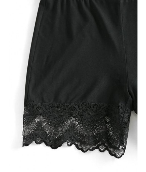 Solid Lace Panel Layering Slip Shorts