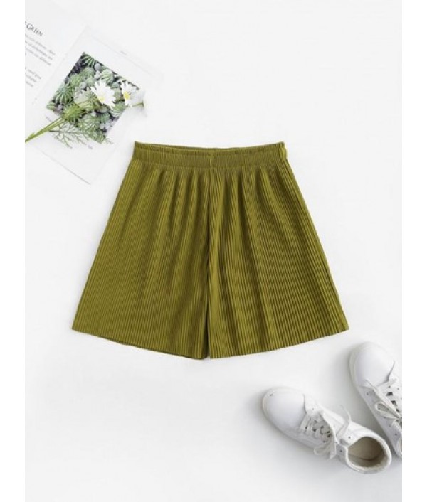 High Waisted Textured Pleated Shorts