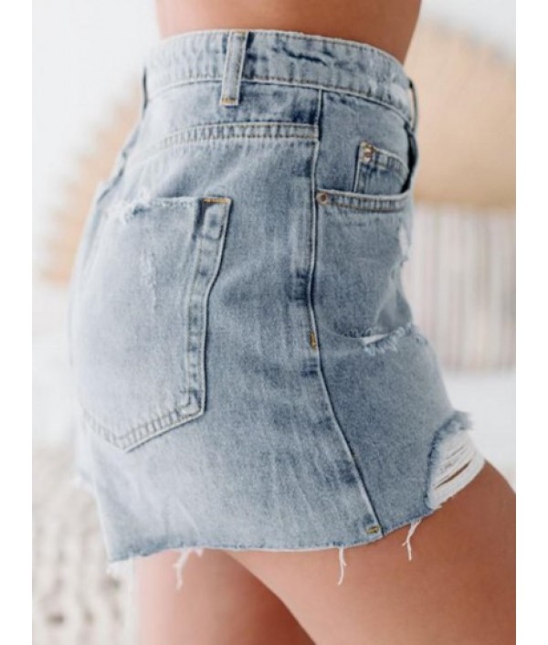 High Waisted Distressed Button Fly Jean Shorts