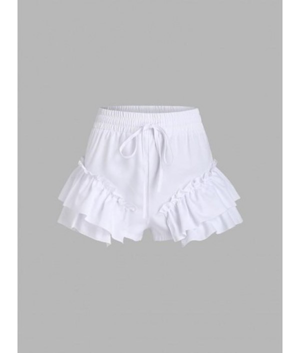 Drawstring Layered Ruffles Mini Shorts