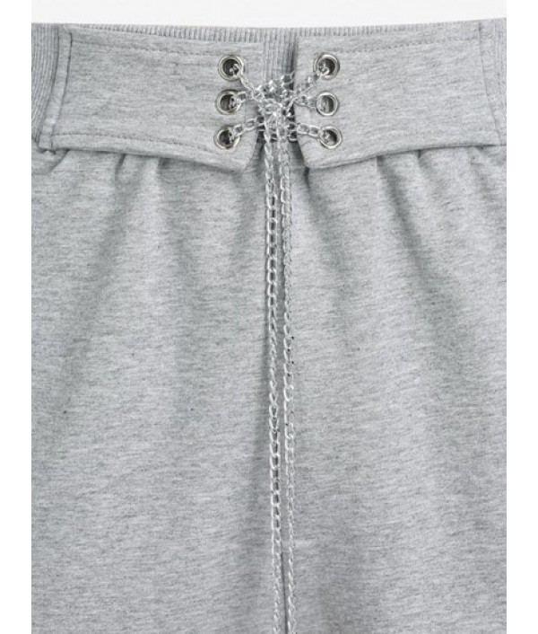 Lace Up Chain Embroidered Lounge Shorts