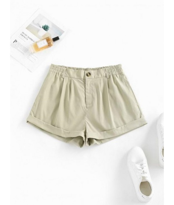 Solid Cuffed Hem Shorts