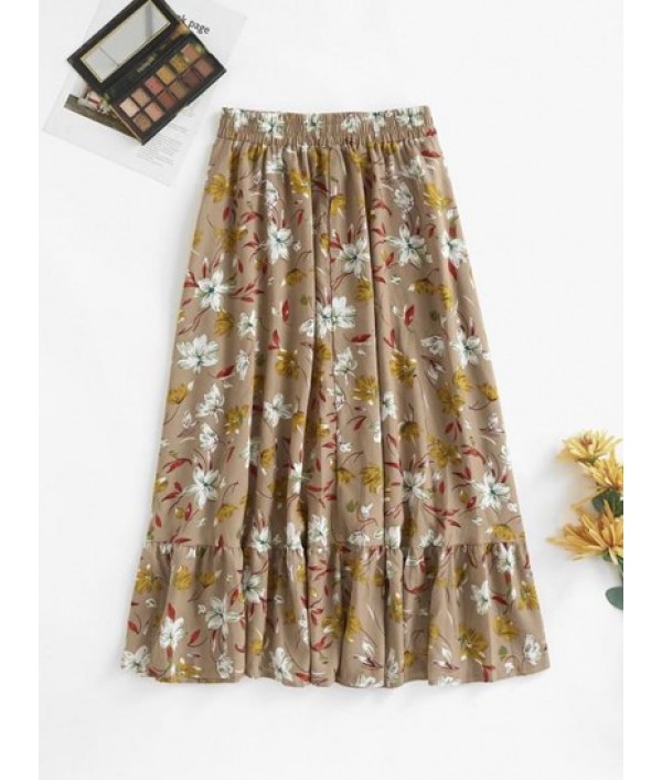 Flower Print Flowy Casual Tiered Skirt