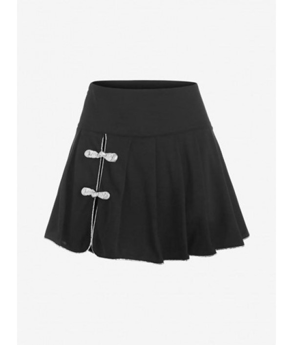 Frog Button Slit Contrast Binding Skater Skirt