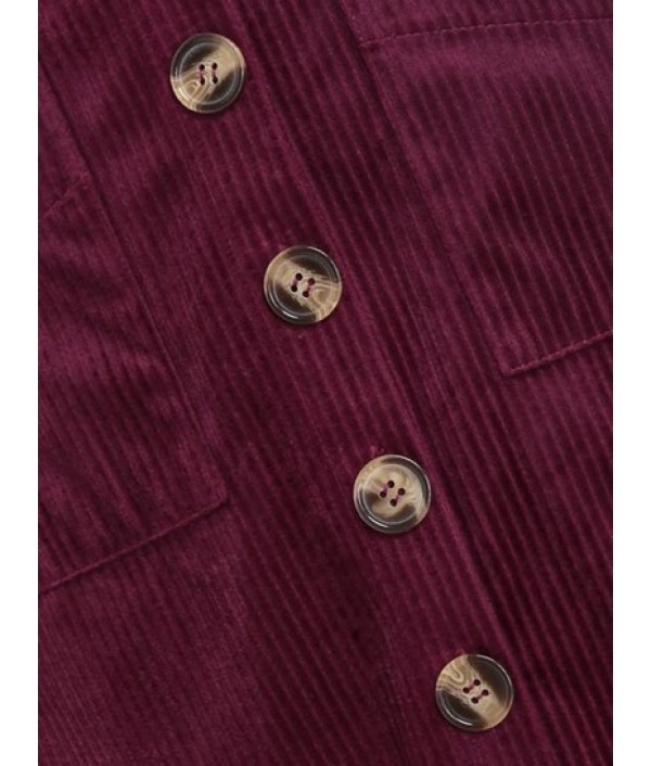 Pockets Corduroy Button Front A-line Skirt