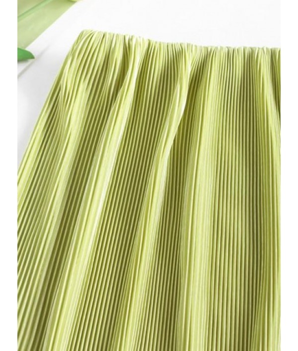 Accordion Pleated Slit Mini Skirt