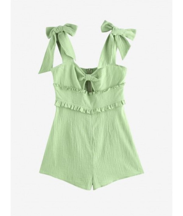 Crinkle Tie Shoulder Ruffle Bowknot Keyhole Romper