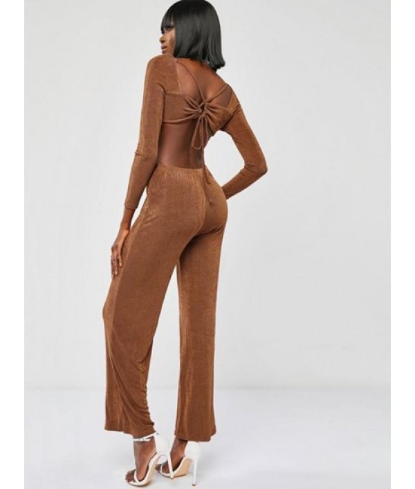 Jersey Knotted Cutout Criss Cross Wide Leg Jumpsuit