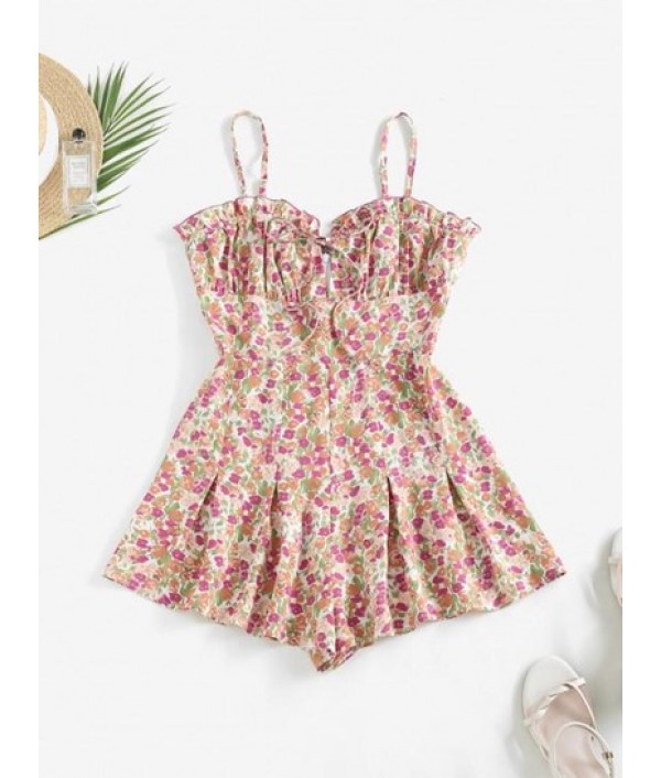 Floral Print Ruffle Pleated Detail Romper