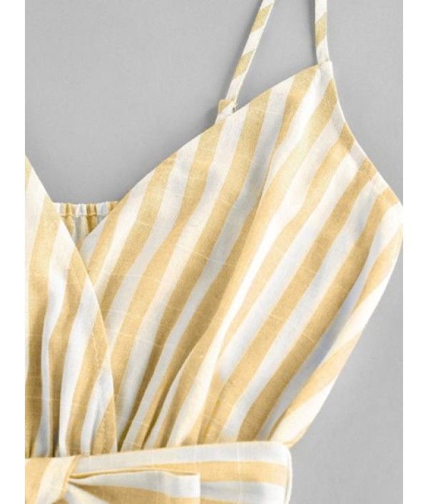 Striped Belted Cami Wide Leg Romper