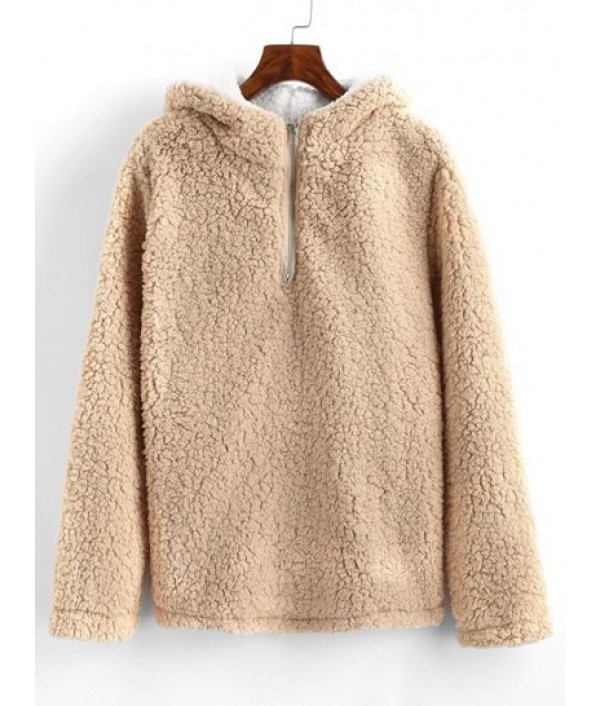 Quarter Zip Faux Shearling Ted...