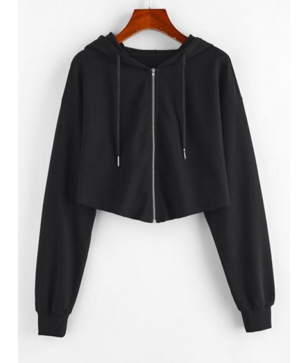 Raw Hem Zip Up Cropped Hoodie