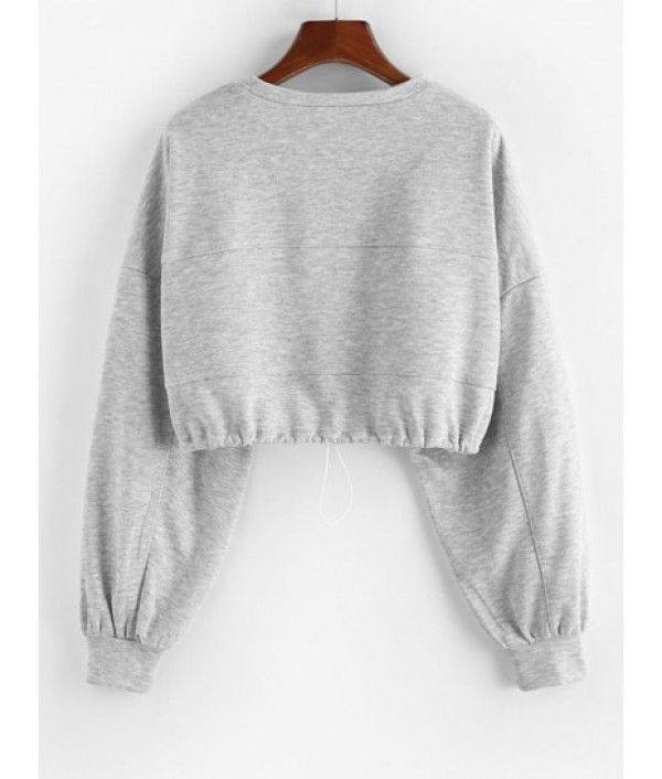 Drop Shoulder Drawstring Waist Cropped Sweatshirt