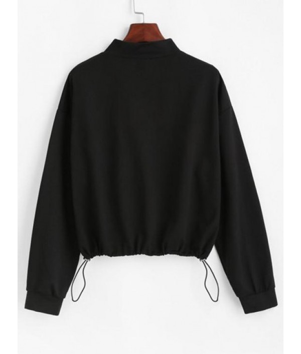 Zippered Front Toggle Drawstring Hem Sweatshirt