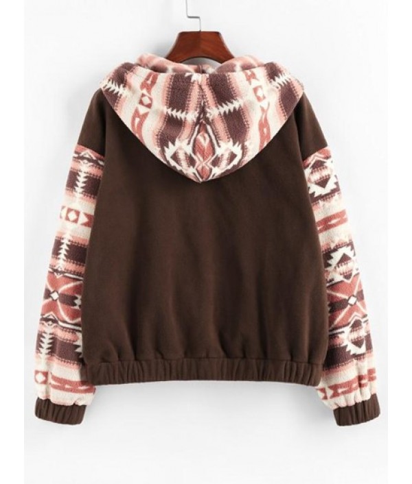 Geometric Print Fleece Elastic Cuff Hoodie