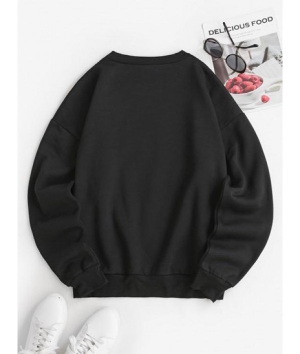 Drop Shoulder Loose Skeleton Halloween Sweatshirt