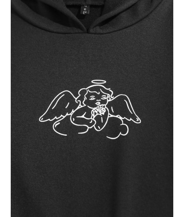 Drop Shoulder Angel Print Renaissance Hoodie