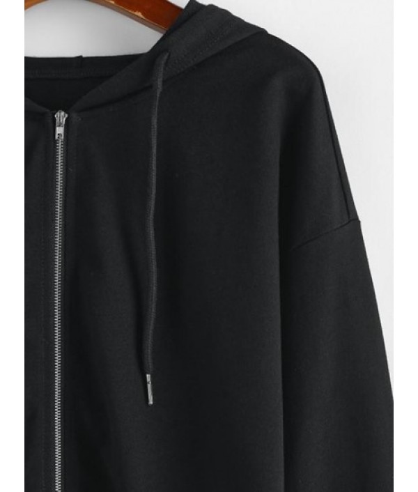 Raw Hem Zip Up Cropped Hoodie