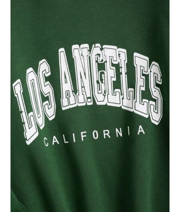 Flocking Lined Los Angeles Print Drop Shoulder Sweatshirt