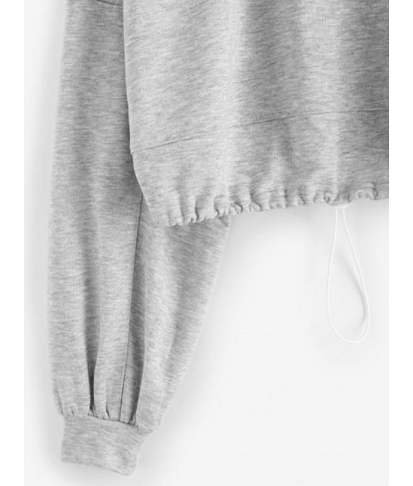 Drop Shoulder Drawstring Waist Cropped Sweatshirt