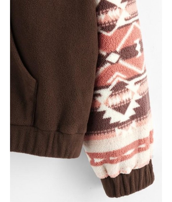 Geometric Print Fleece Elastic Cuff Hoodie