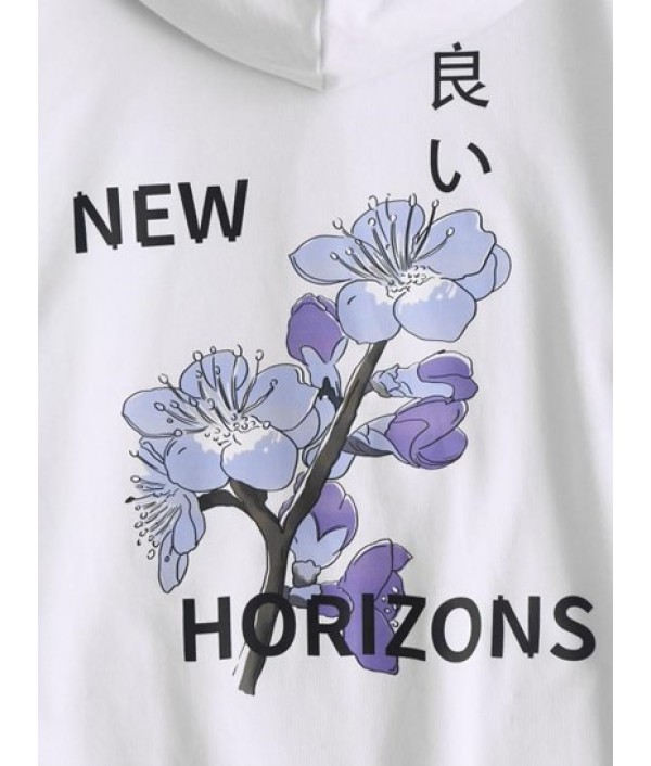 Cotton Flower Graphic Kangaroo Pocket Hoodie