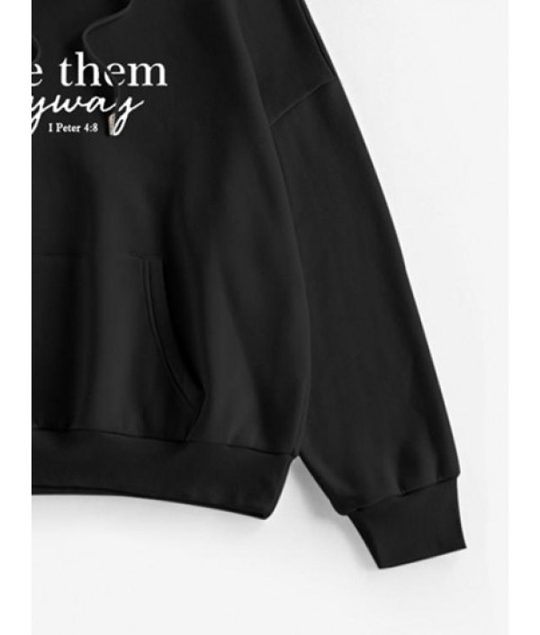 Slogan Print Drop Shoulder Thermal Lined Hoodie