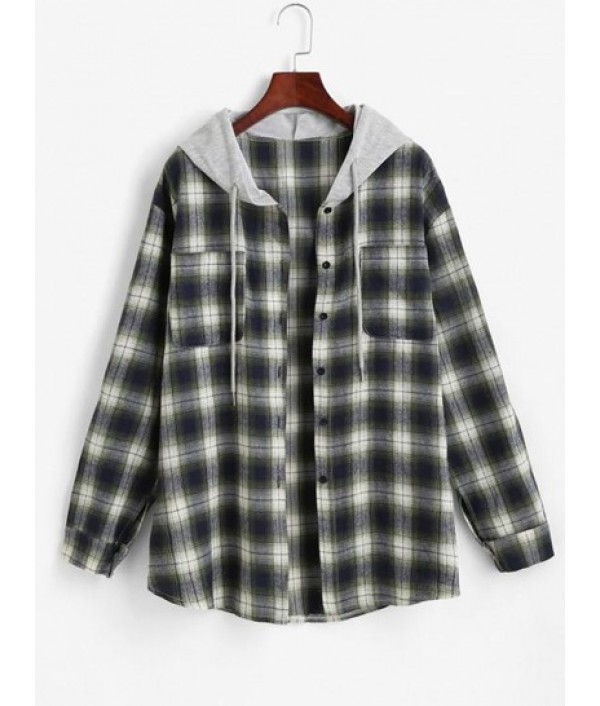 Hooded Checked Front Pocket Jacket