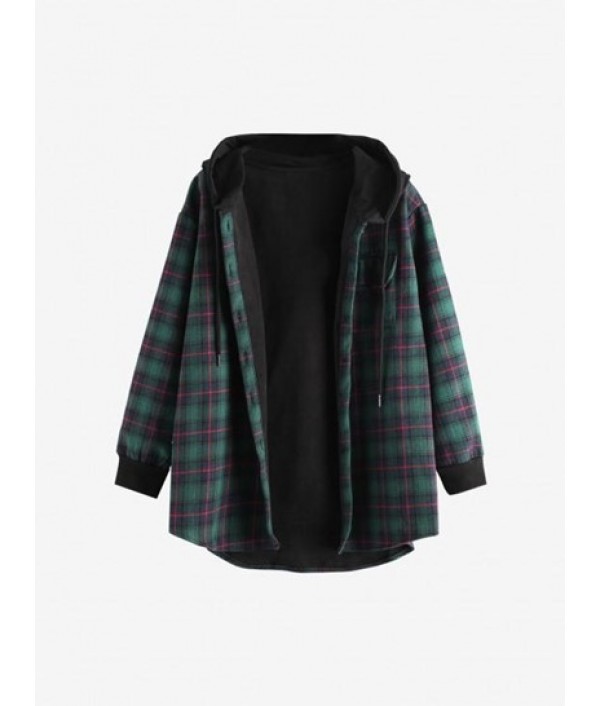 Plaid Button Up Pocket Hooded Coat