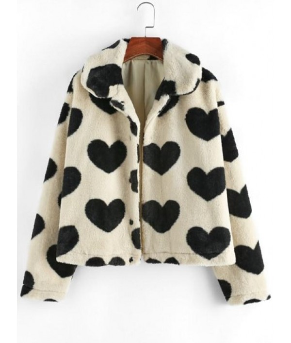 Faux Fur Heart Pattern Fuzzy Coat