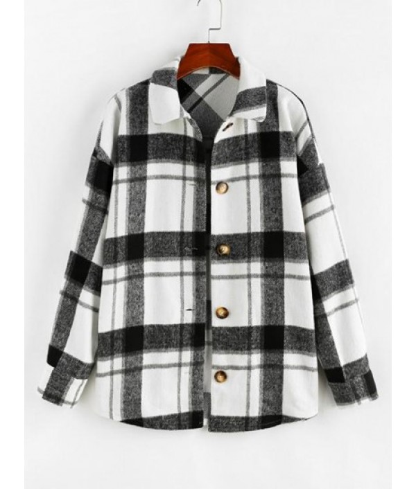 Plaid Drop Shoulder Long Shacket