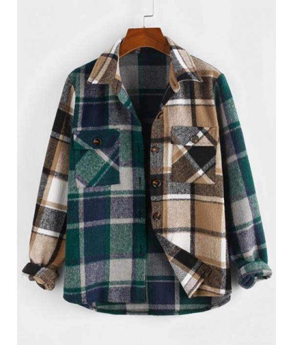 Color Blocking Plaid Checked Flannel Che...