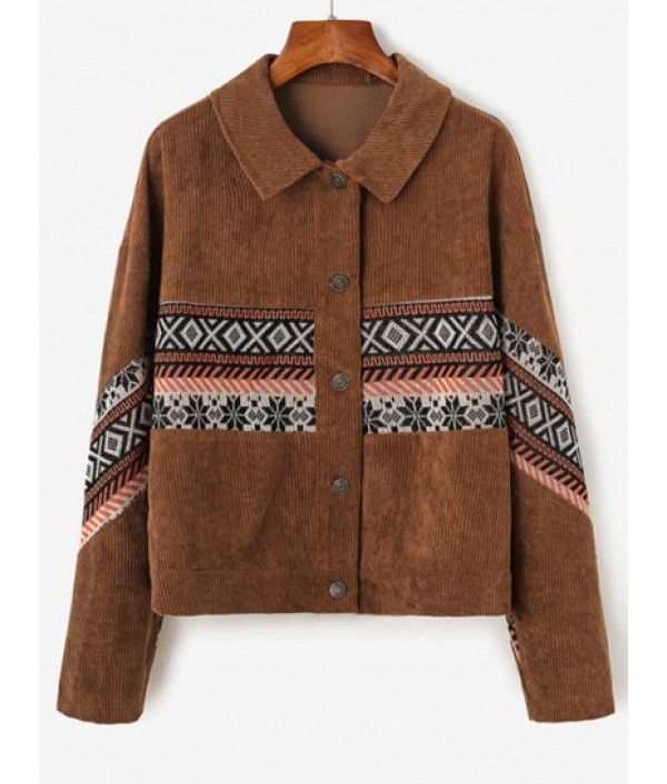 Corduroy Geometric Drop Shoulder Jacket