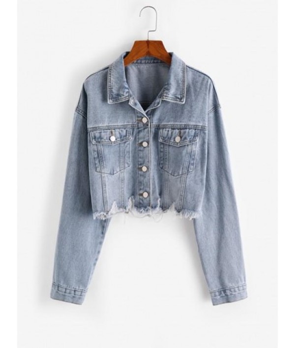 Frayed Distressed Drop Shoulder Denim Ja...