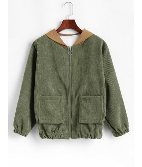 Contrast Hooded Corduroy Fleece Lined Ja...