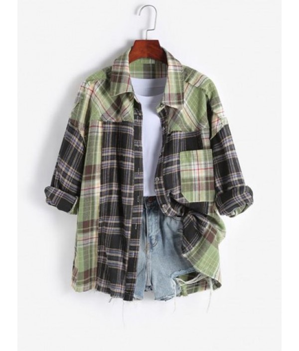 Contrast Plaid Front Pocket Button Down ...