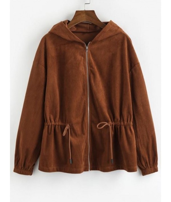 Drawstring Zip Up Corduroy Jacket