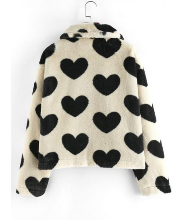 Faux Fur Heart Pattern Fuzzy Coat