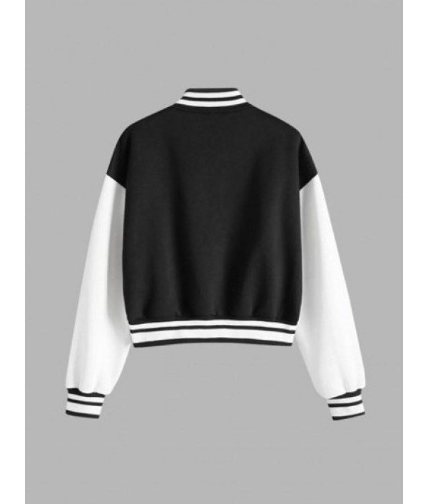 Fleece Lining Snap Button Baseball Jacket